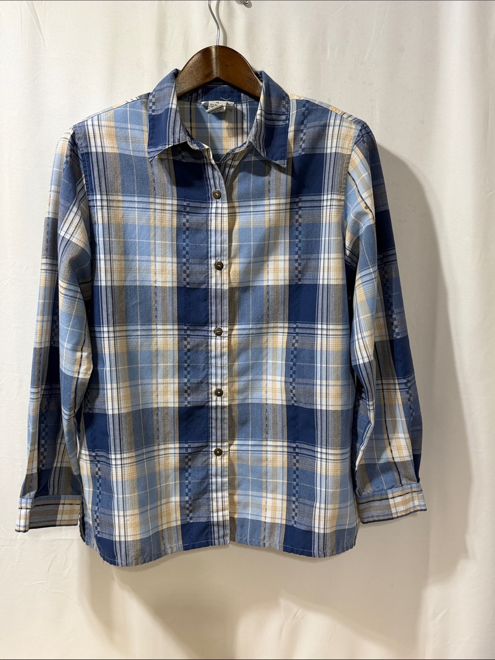 Alfred Dunner Blue and Tan Plaid Short-Sleeve Button-Up Shirt